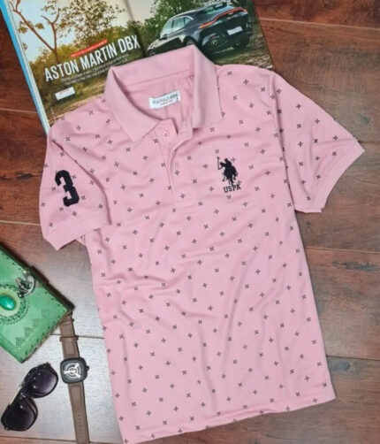 Elegant Pink Cotton Blend Printed Polos For Men