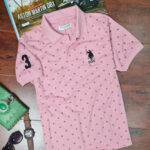 Elegant Pink Cotton Blend Printed Polos For Men
