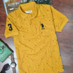 Elegant Yellow Cotton Blend Printed Polos For Men