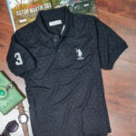 Elegant Black Cotton Blend Printed Short-sleeve Polos For Men