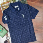 Elegant Navy Blue Cotton Blend Printed Polos For Men