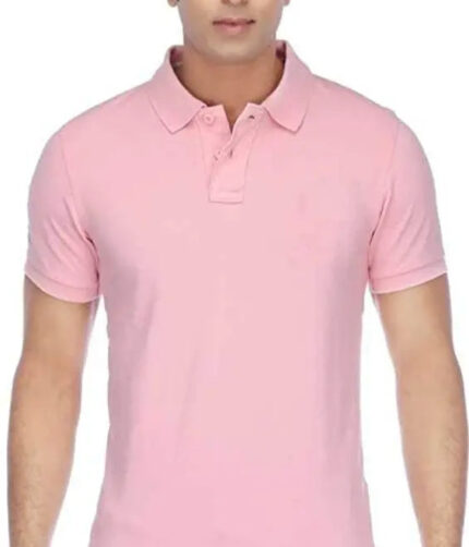 Elegant Pink Cotton Solid Polos For Men