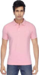 Elegant Pink Cotton Solid Polos For Men