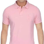 Elegant Pink Cotton Solid Polos For Men
