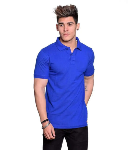 Elegant Blue Cotton Solid Polos For Men