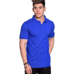 Elegant Blue Cotton Solid Polos For Men