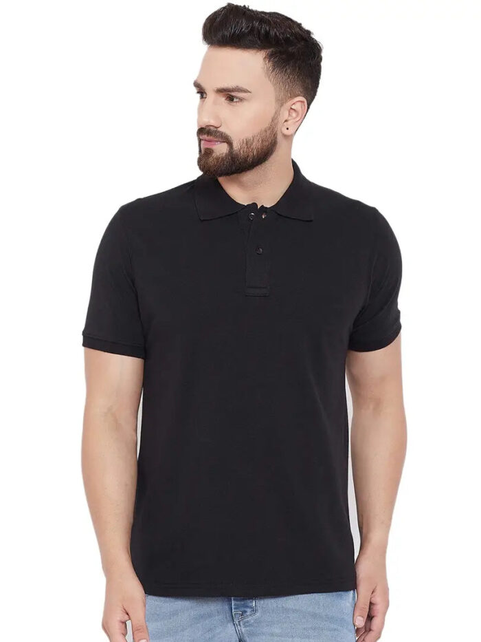BLACK POLO NECK TSHIRTS IN  COTTON POLY FABRIC