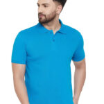 SKY BLUE POLO NECK TSHIRTS IN  COTTON POLY FABRIC