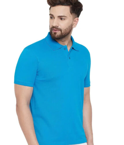 SKY BLUE POLO NECK TSHIRTS IN  COTTON POLY FABRIC