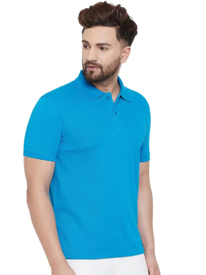 SKY BLUE POLO NECK TSHIRTS IN  COTTON POLY FABRIC