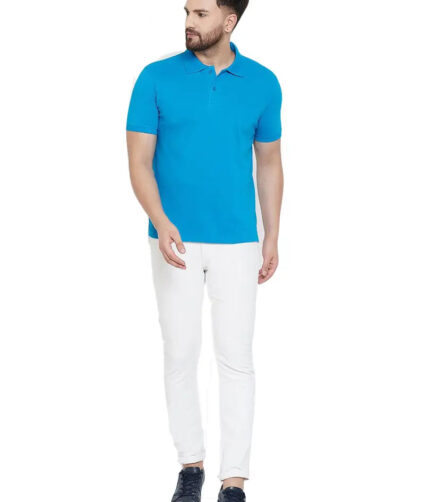 SKY BLUE POLO NECK TSHIRTS IN  COTTON POLY FABRIC