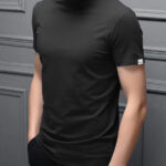 Stylish Polyester Black High Neck Tees Solid T-shirt For Men