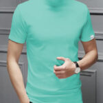 Stylish Polyester Blue High Neck Tees Solid T-shirt For Men