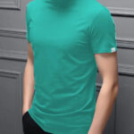 Stylish Polyester Blue High Neck Tees Solid T-shirt For Men