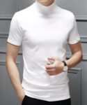 Stylish Polyester White High Neck Tees Solid T-shirt For Men