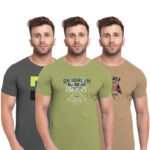 Trendy Printed Pack Of 3 Round Neck Half Short Sleeve Tshirts For Men