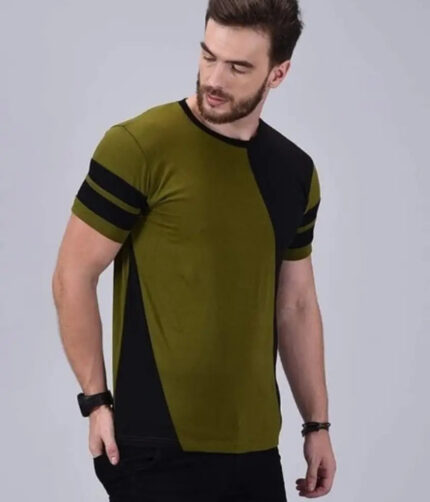 Stylish Cotton Colourblocked Round Neck T-shirt For Men