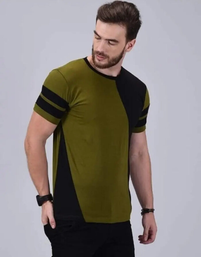 Stylish Cotton Colourblocked Round Neck T-shirt For Men