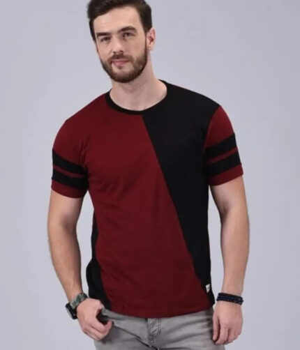 Stylish Cotton Colourblocked Round Neck T-shirt For Men