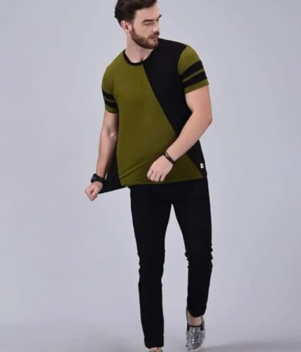 Stylish Cotton Colourblocked Round Neck T-shirt For Men