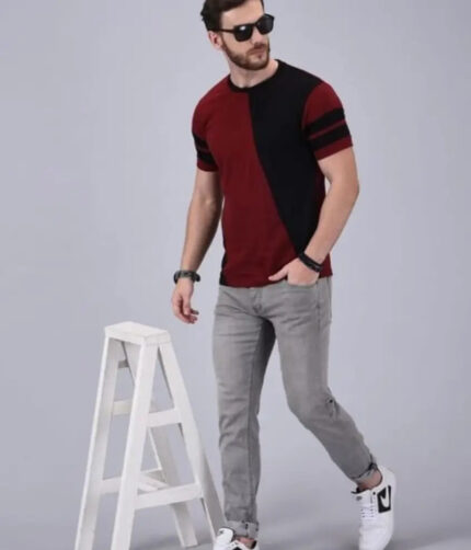 Stylish Cotton Colourblocked Round Neck T-shirt For Men