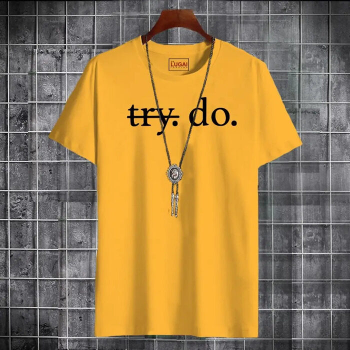 Yellow party wear cotton t-shirt for men
