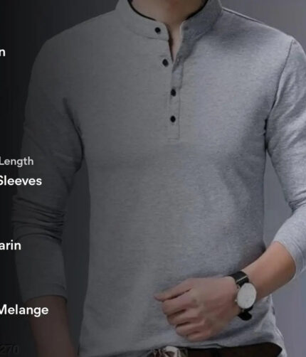 Mens Trendy Solid Cotton Mandarin Tees