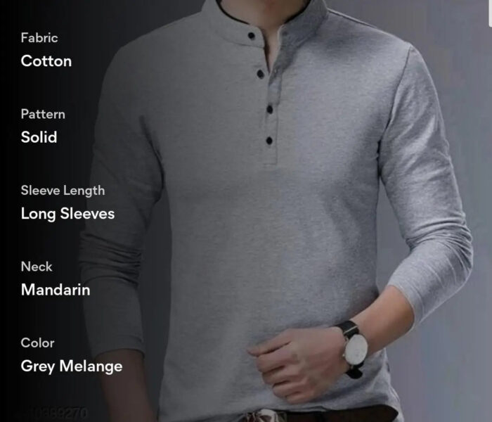 Mens Trendy Solid Cotton Mandarin Tees