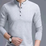 Mens Trendy Solid Cotton Mandarin Tees
