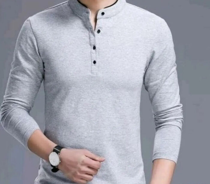 Mens Trendy Solid Cotton Mandarin Tees