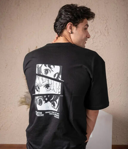 Oversize black anime printed t-shirts