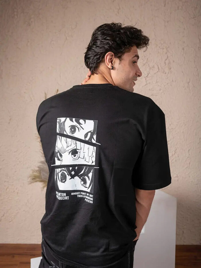 Oversize black anime printed t-shirts
