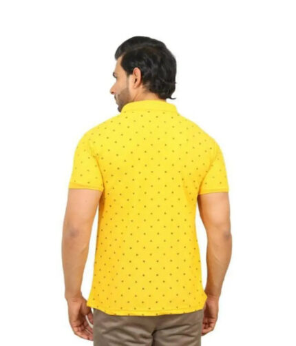 Elegant Yellow Cotton Blend Printed Polos For Men