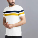 AUSK Men's Regular Round Neck Half Sleeves T-Shirts (Color:White & Black & Yellow-Size:Large)