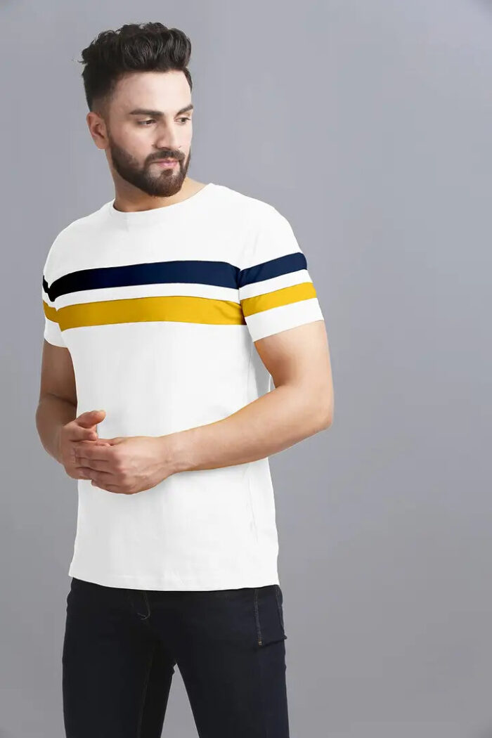 AUSK Men's Regular Round Neck Half Sleeves T-Shirts (Color:White & Black & Yellow-Size:Large)