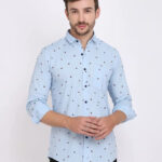 FEBIA Mens Cottonblend Polka Print Fullsleeve Shirt