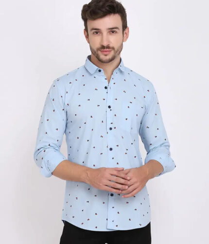 FEBIA Mens Cottonblend Polka Print Fullsleeve Shirt