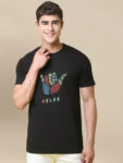 Reliable Black Cotton Blend Printed Round Neck Tees For Men