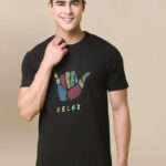 Reliable Black Cotton Blend Printed Round Neck Tees For Men