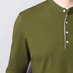 AUSK Men's Cotton Henley Neck Full Sleeve Solid Regular Fit T-Shirt (Medium; DarkGreen)