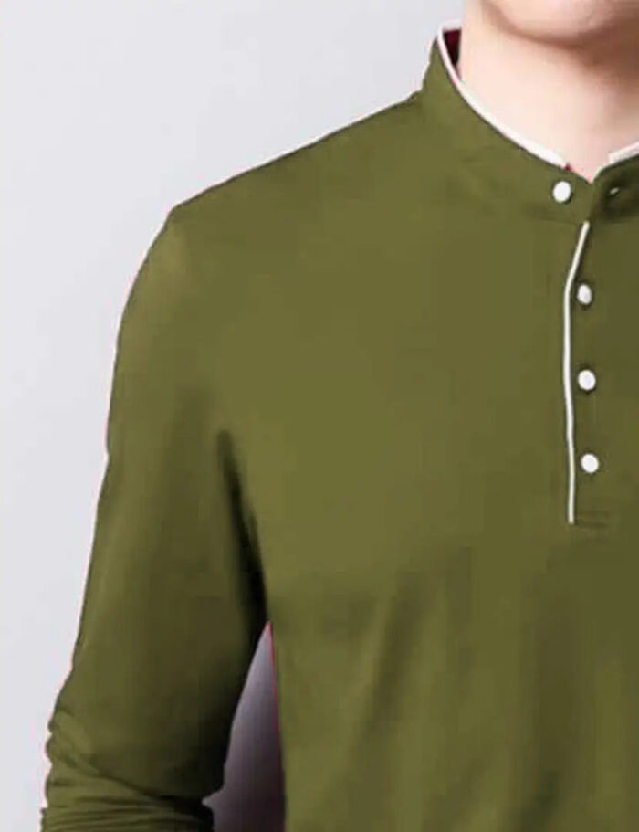 AUSK Men's Cotton Henley Neck Full Sleeve Solid Regular Fit T-Shirt (Medium; DarkGreen)