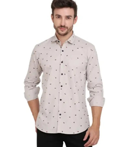 FEBIA Mens Cottonblend Polka Print Fullsleeve Shirt