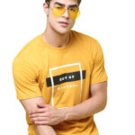 Reliable Yellow Cotton Blend Printed Round Neck Tees For Men