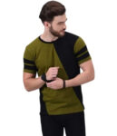 Kushi Flyer Green Colorblock Stylish T-Shirt Round Neck Half Sleeve Cotton for Men