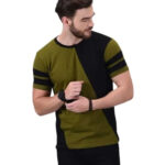 Kushi Flyer Green Colorblock Stylish T-Shirt Round Neck Half Sleeve Cotton for Men