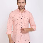 FEBIA Mens Cottonblend Polka Print Fullsleeve Shirt
