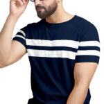 AUSK Men's Regular Round Neck Half Sleeves T-Shirts (Color:Navy Blue & White-Size:Large)