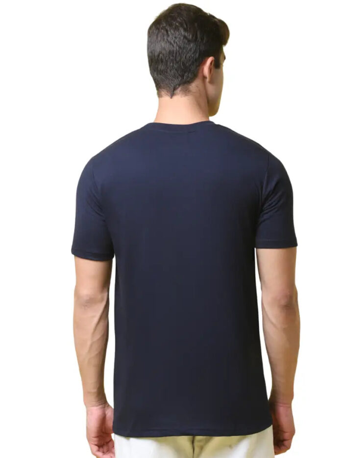 Reliable Navy Blue Cotton Blend Printed Round Neck Tees For Men