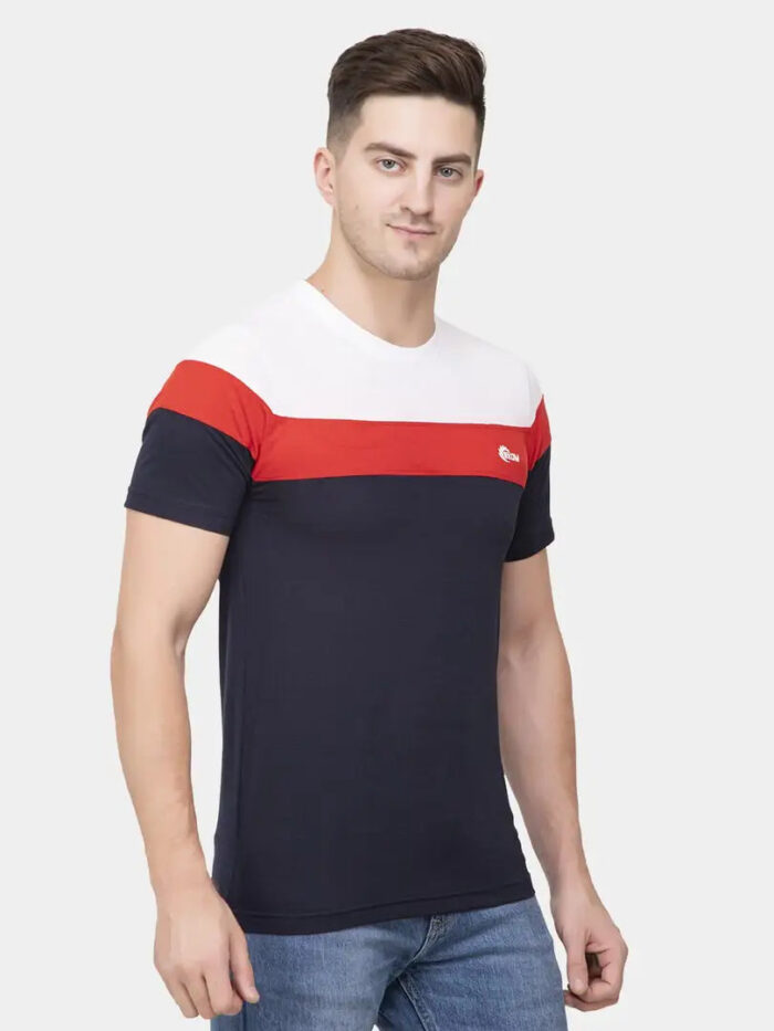 Ekom Cotton Blend T-Shirt for Men  Boys | Half Sleeve Color Block Tshirt
