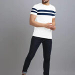 AUSK Men's Regular Round Neck Half Sleeves T-Shirts (Color:White & Blue-Size:XX-Large)